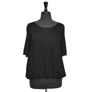 A5 NEW TSE Black Translucent Viscose Elasticized Hem Short Sleeve Top Size M